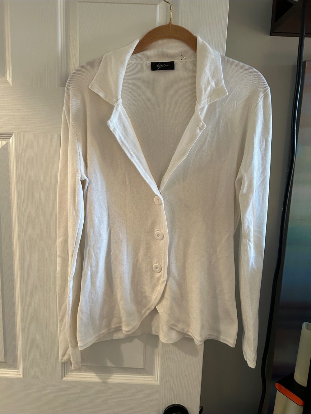 G by Guess White Ribbed Knit Top with Black Logo Tag